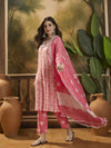 Floral Printed V Neck Straight Kurta Trouser With Dupatta