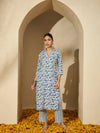 Floral Printed V Neck Straight Kurta Trouser With Dupatta