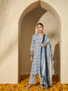 Floral Printed V Neck Straight Kurta Trouser With Dupatta