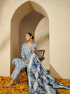 Floral Printed V Neck Straight Kurta Trouser With Dupatta