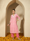 Peach Blossom Trail Floral Printed Straight Kurta with Trouser & Dupatta