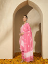 Peach Blossom Trail Floral Printed Straight Kurta with Trouser & Dupatta
