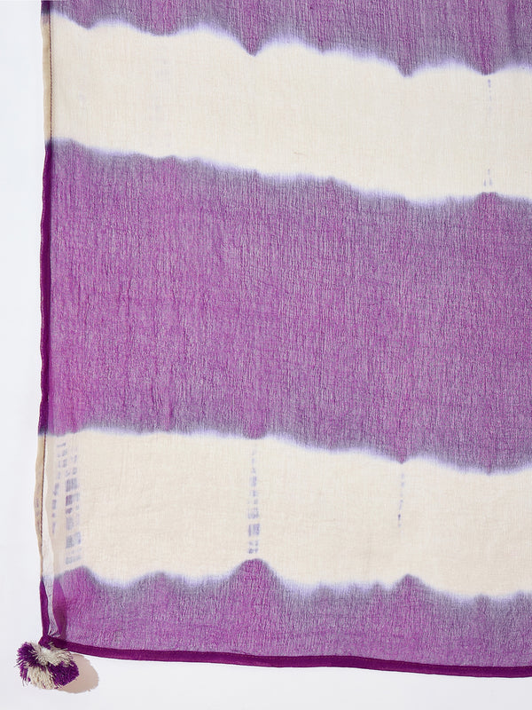 Mulberry Muse Purple & Beige Printed V-Neck Kurta Set with Dupatta