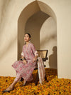 Pastel Vine Floral Printed A-Line Cotton Kurta with Trouser & Dupatta