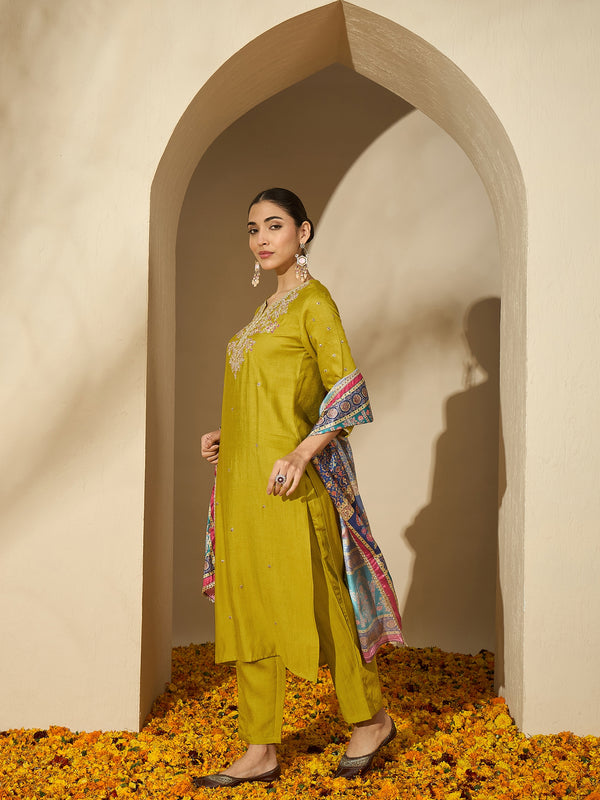 Embroidered Three Quarter Sleeves Kurta Trouser & Dupatta