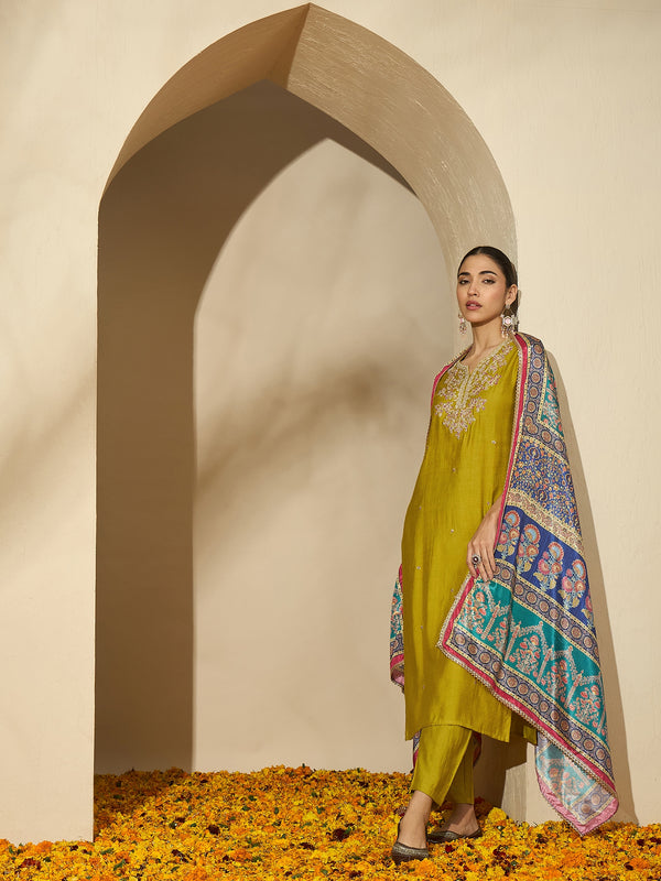 Embroidered Three Quarter Sleeves Kurta Trouser & Dupatta