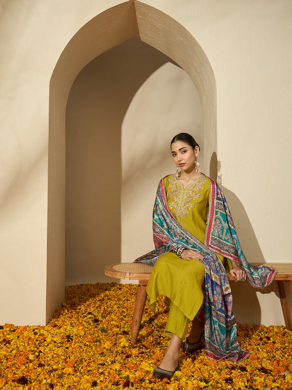 Embroidered Three Quarter Sleeves Kurta Trouser & Dupatta
