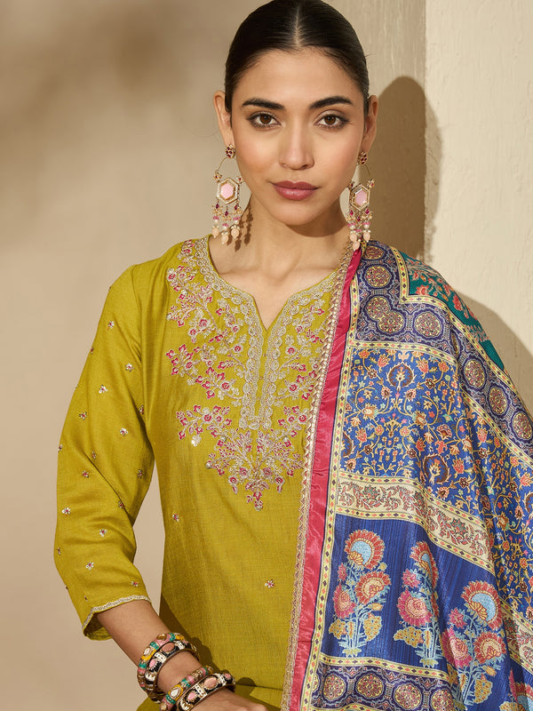 Embroidered Three Quarter Sleeves Kurta Trouser & Dupatta