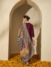 Wine Allure Maroon Embroidered Kurta with Trouser & Dupatta
