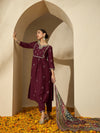 Wine Allure Maroon Embroidered Kurta with Trouser & Dupatta
