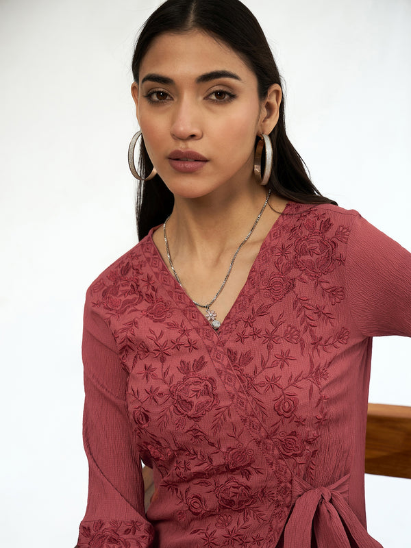 Ruhani Floral Embroidered V-Neck Tunic with Trouser Co-ord Set