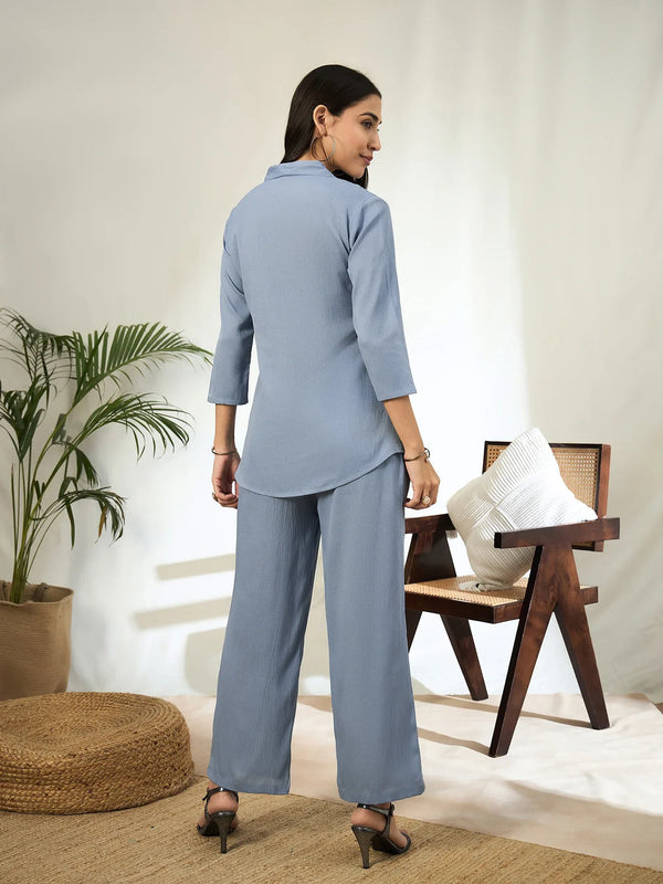 Aashra Embroidered Shirt Collar Co-Ord Set with Trousers - BANDIA