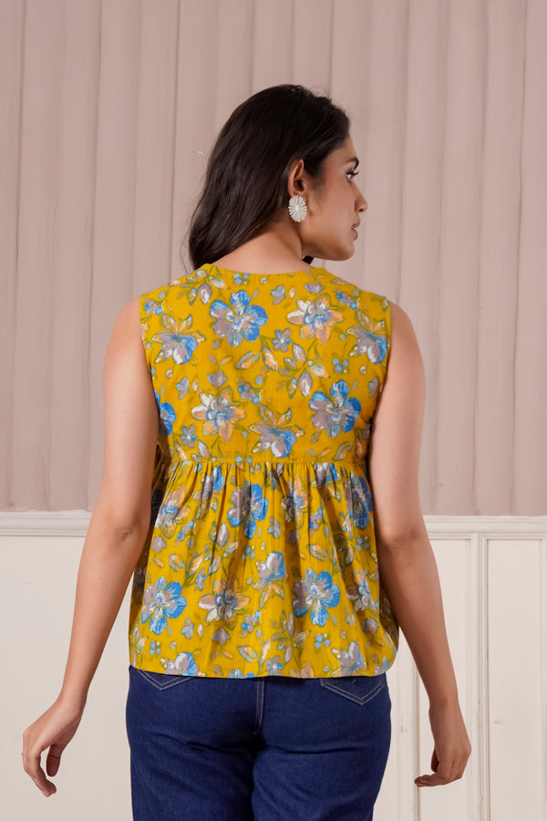 Mustard Floral Sleeveless Top