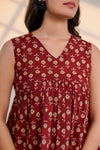 Maroon Printed Sleeveless Top