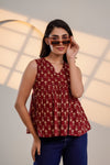 Maroon Printed Sleeveless Top