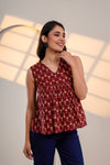 Maroon Printed Sleeveless Top