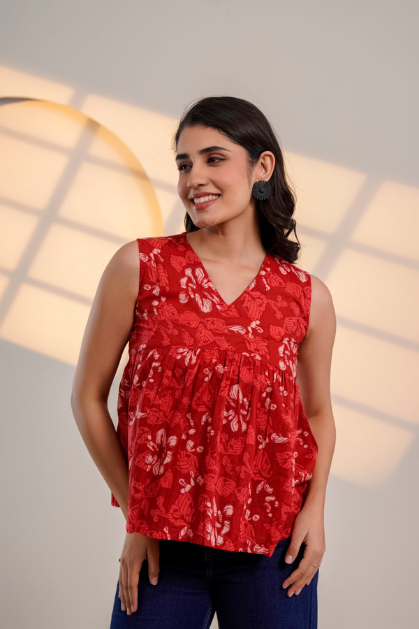 Red Floral Sleeveless Top