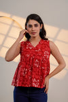 Red Floral Sleeveless Top