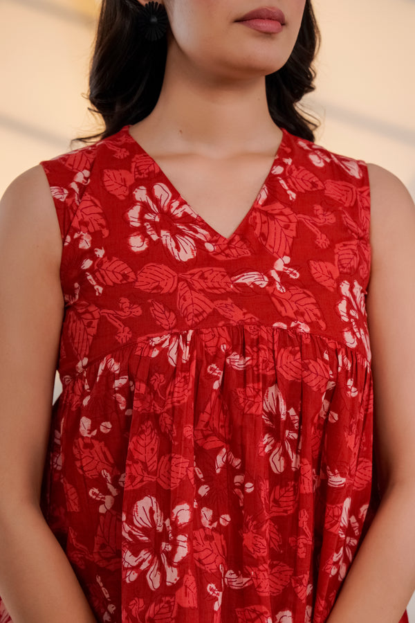 Red Floral Sleeveless Top