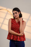 Red Floral Print Sleeveless Top