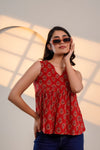 Red Floral Print Sleeveless Top