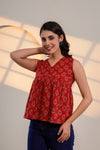 Red Floral Print Sleeveless Top