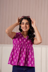 Magenta Ethnic Print Sleeveless Top