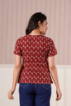 Maroon Floral Printed Short Sleeve Top
