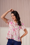 Pink Floral Printed Flutter Sleeve Top