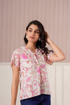 Pink Floral Printed Flutter Sleeve Top