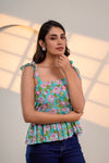 Blue Floral Tie-Shoulder Top