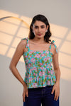 Blue Floral Tie-Shoulder Top