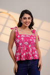 Pink Floral Tie-Up Peplum Top