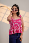 Pink Floral Tie-Up Peplum Top
