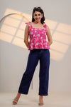 Pink Floral Tie-Up Peplum Top