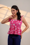 Pink Floral Tie-Up Peplum Top