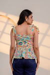Cream Floral Tie-Up Peplum Top