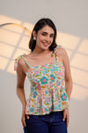 Cream Floral Tie-Up Peplum Top