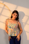 Cream Floral Tie-Up Peplum Top