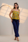Mustard Floral Tie-Up Peplum Top