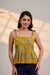 Mustard Floral Tie-Up Peplum Top