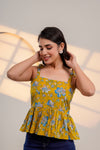Mustard Floral Tie-Up Peplum Top