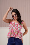 Pink Daisy Tie-Up Peplum Top