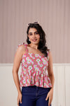 Pink Daisy Tie-Up Peplum Top
