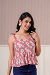 Pink Daisy Tie-Up Peplum Top