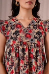 Beige Floral Flutter Sleeve Top