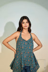 Teal Printed Halter Neck Top