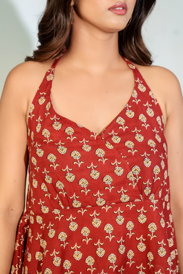 Maroon Printed Halter Neck Top