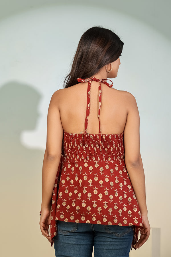 Maroon Printed Halter Neck Top