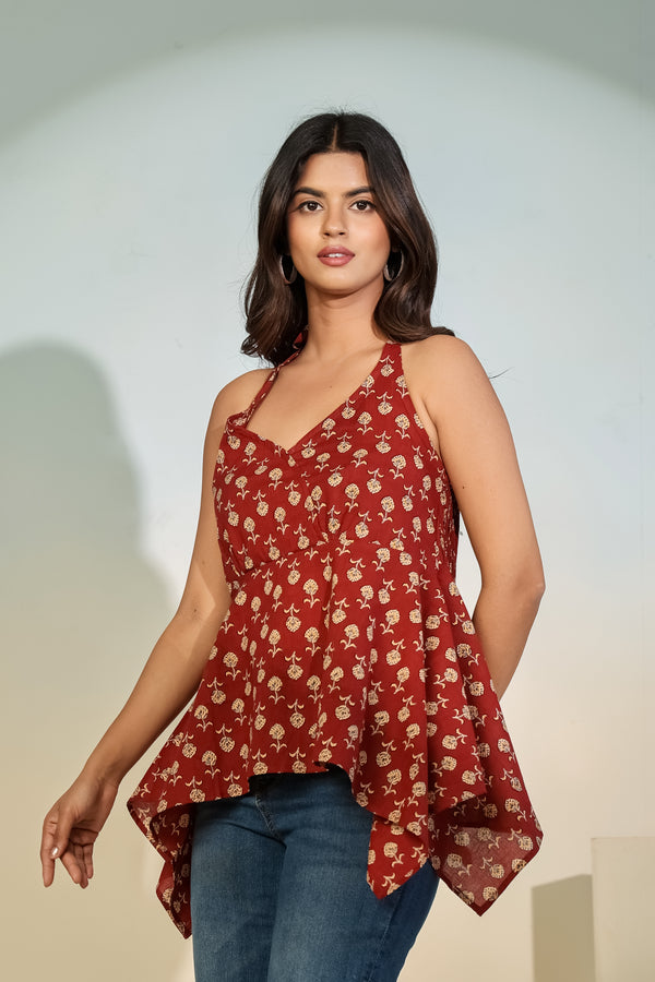 Maroon Printed Halter Neck Top